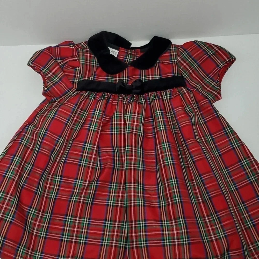 Class Club Baby Girls Black Red and Green Plaid Dress Size 24 Months